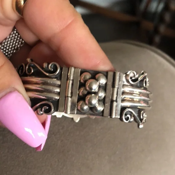 Mexico 925 Sterling silver art deco hinged bracelet - Picture 4 of 12
